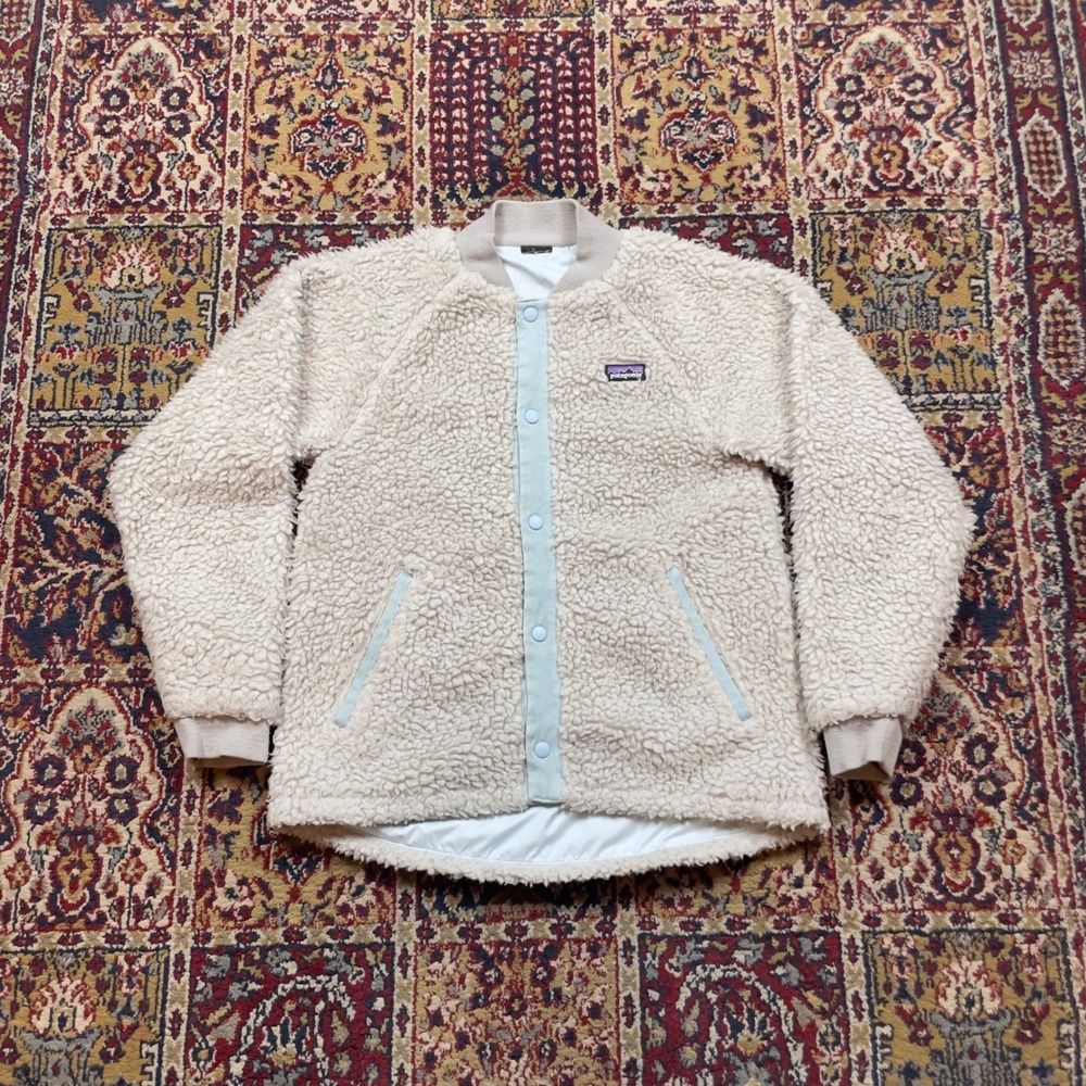00s Patagonia Retro X Deep Pile Fleece Snap Bomber‎ Jacket Gray Blue Lined XS-S